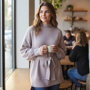 Club Monaco Cashmere Mockneck Tie Waist Top Lavender Womens Size S NWT $269 MSRP